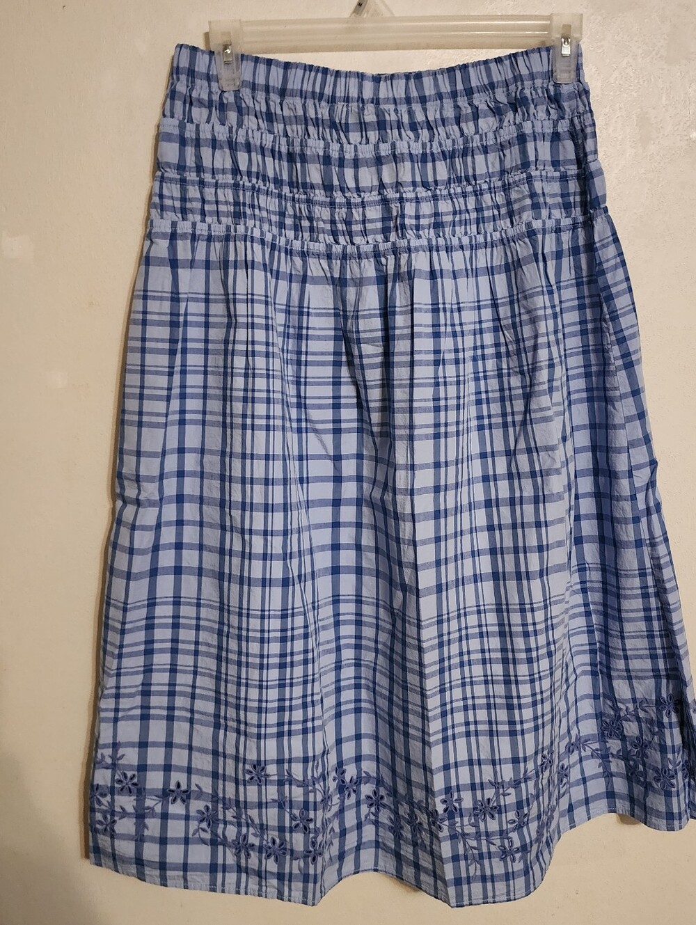 Free Assembly Smocked Waist Embroidered Plaid Maxi Skirt Size M NWT - Picture 5 of 9